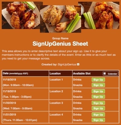 food wings cookout potlucks bbq barbeque orange sign up form