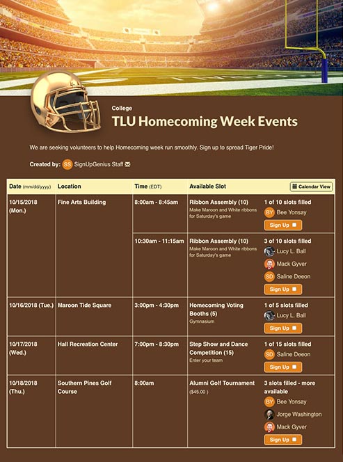 Schedule Homecoming Activities 