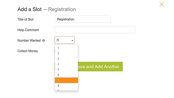 selecting quantity of number wanted in slot