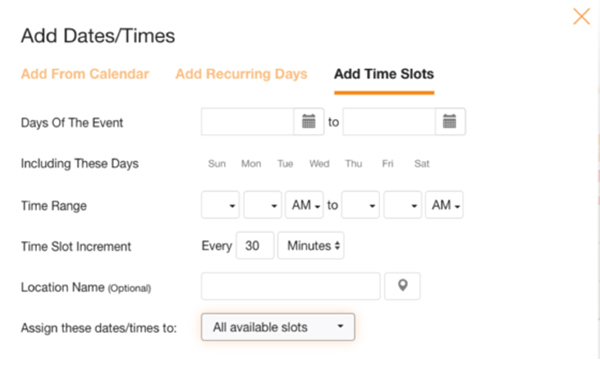 add time slots example window