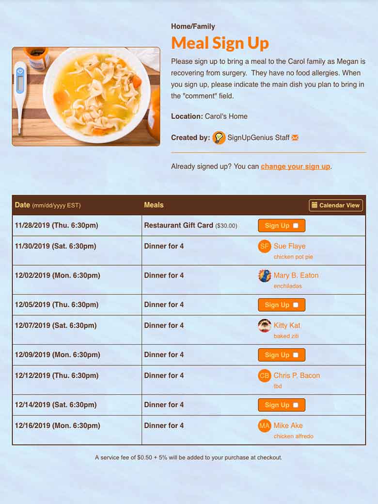 Schedule Post-Surgery Meals