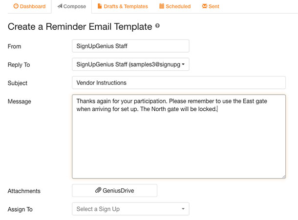 message template in signupgenius