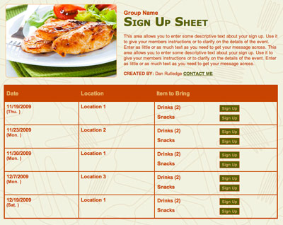 Potluck banquet family chicken meal online sign up form