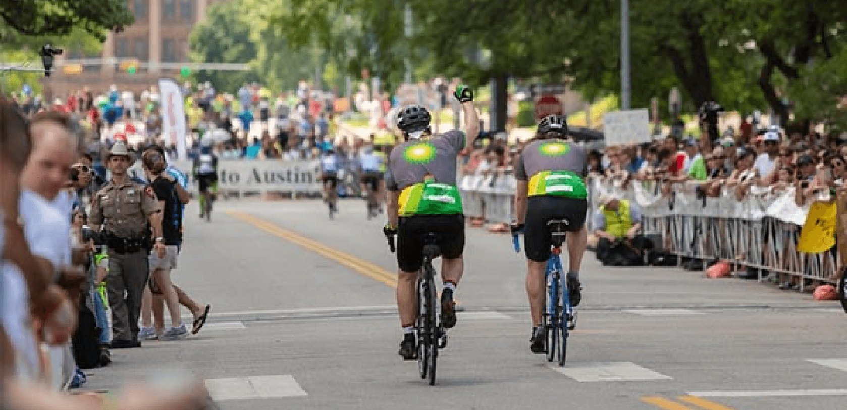 Men racing on bicycles