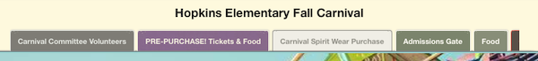 screenshot of tabbed elementary school sign ups